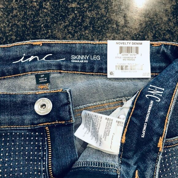 INC International Concepts Silver Studded Sparkle Cropped Denim Skinny Jeans 2P - Picture 6 of 7